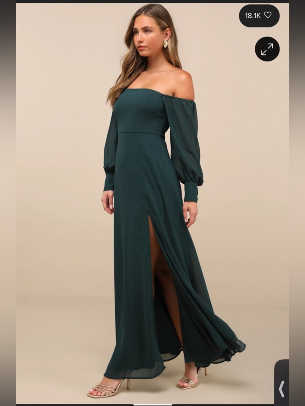 Lulu's One-Shoulder Dark Green Maxi Dress with Sheer Balloon Sleeve - Picture 3 of 4